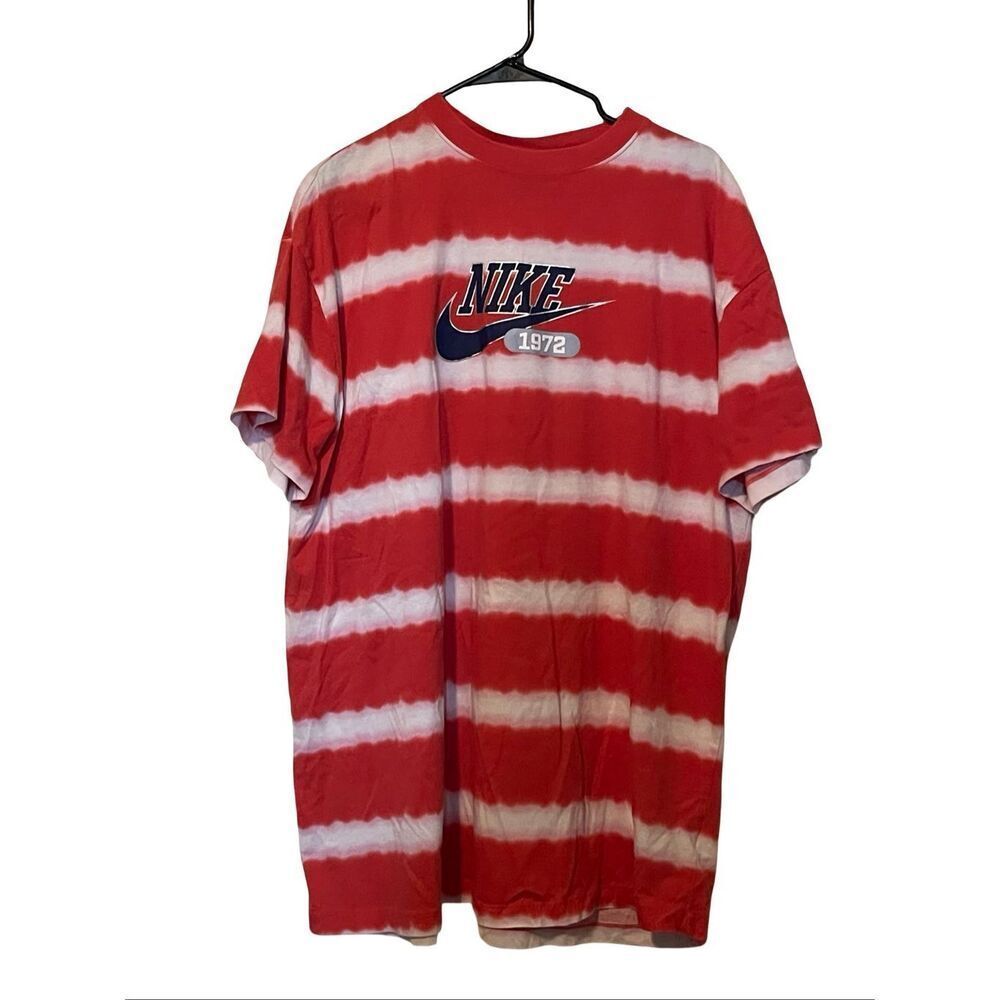 Nike 1972 Red White Striped Tie Dye Loose Fit Crew Neck Short Sleeve T-Shirt XL
